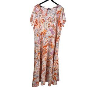 Chaps Women's Dress Multicolor Sz 3X Paisley Short Sleeves Midi Boho Cottage NWT